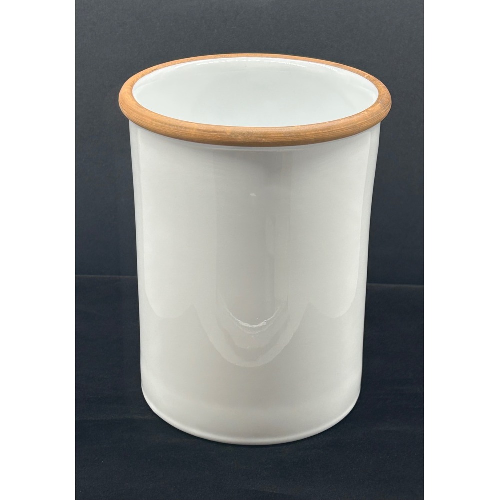 Pier 1 Italy White Ceramic Utensil Holder Wine Chiller Terracotta Rim Farmhouse